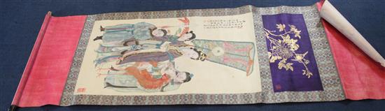 A Chinese scroll painting on silk, 19th century, main image 103cm x 54.5cm excluding borders